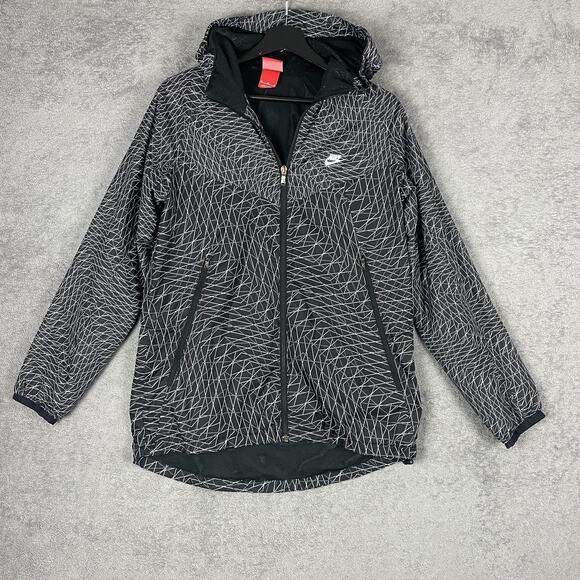 Nike Jacket Mens Medium Hooded Windbreaker Full Zip Athletic Abstract Pattern - Picture 1 of 13
